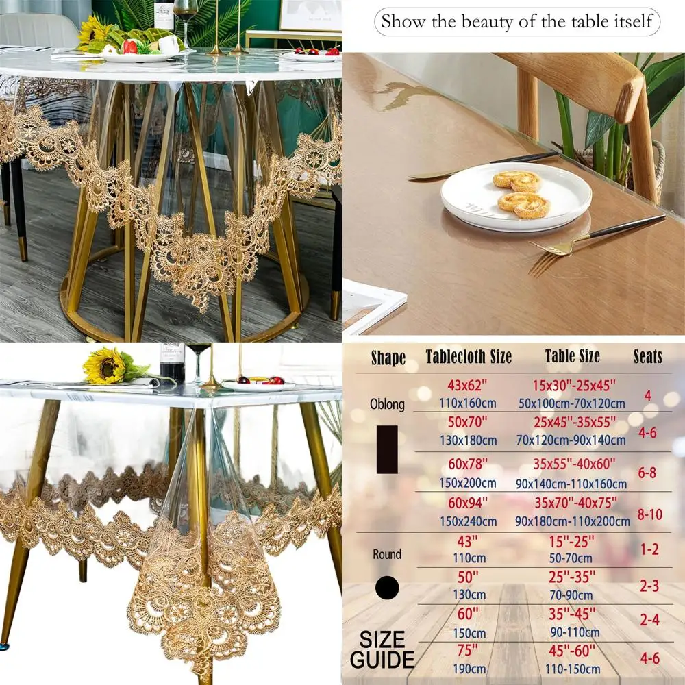 

Clear PVC Tablecloth with Embroidered Lace Edge, 60x94 inches, Brown