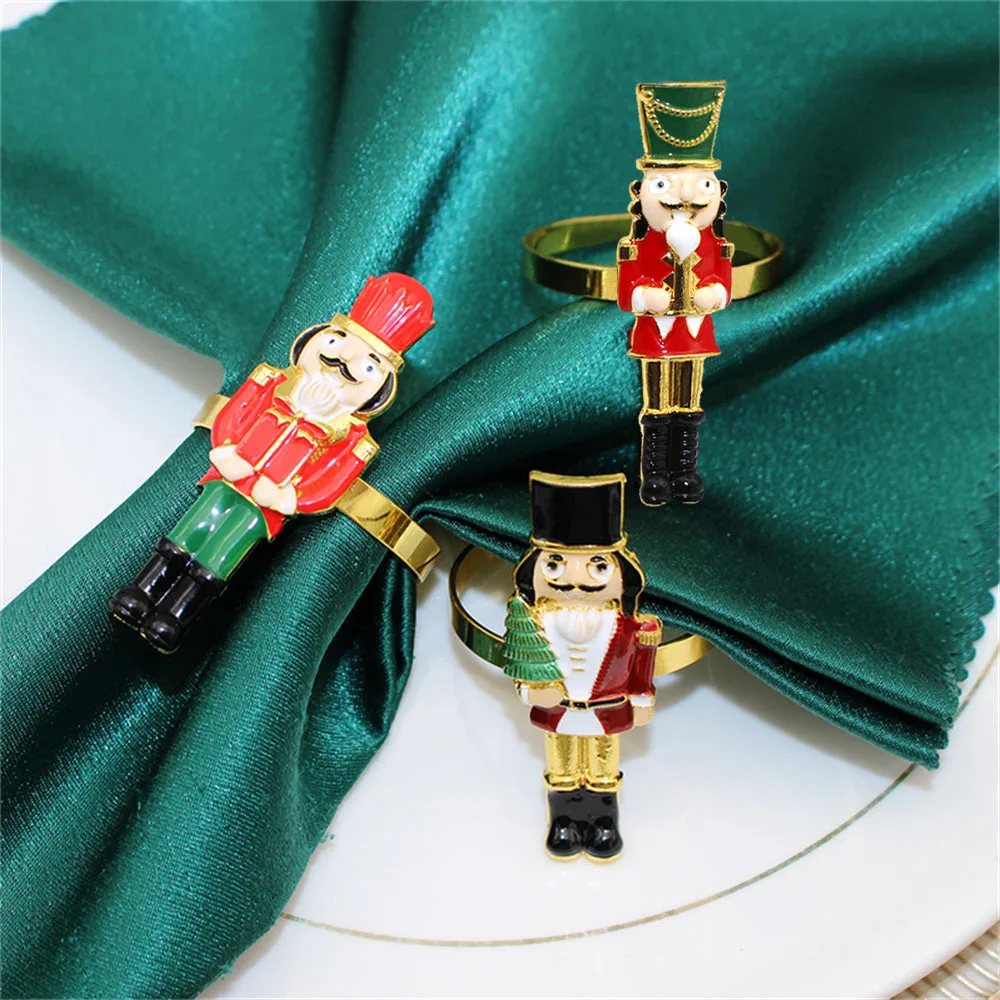 6Pcs Christmas Nutcracker Napkin Rings Cute Nutcracker Soldier Napkin Holder for Winter Holiday Christmas Party Table Decor