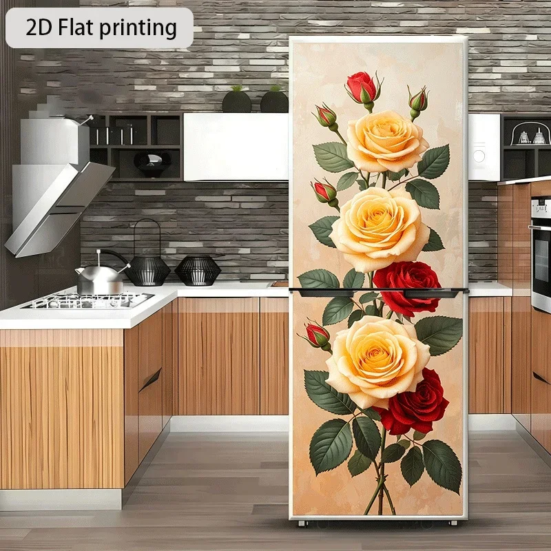 1pc of 2D Flat Printed Refrigerator Sticker, 60×180 Cm, Featuring a Blooming Rose Design, Self-Adhesive Wall Decoration Suitab
