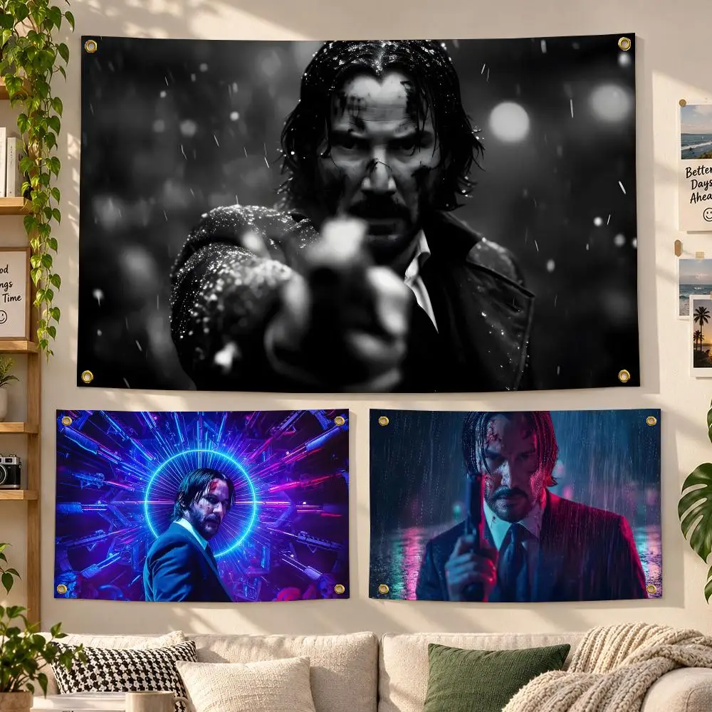 Movie John Wick Action Flags Personalized Banner Flag Room Dorm Camping Picnic Garage Bar Outdoor Wall Decor