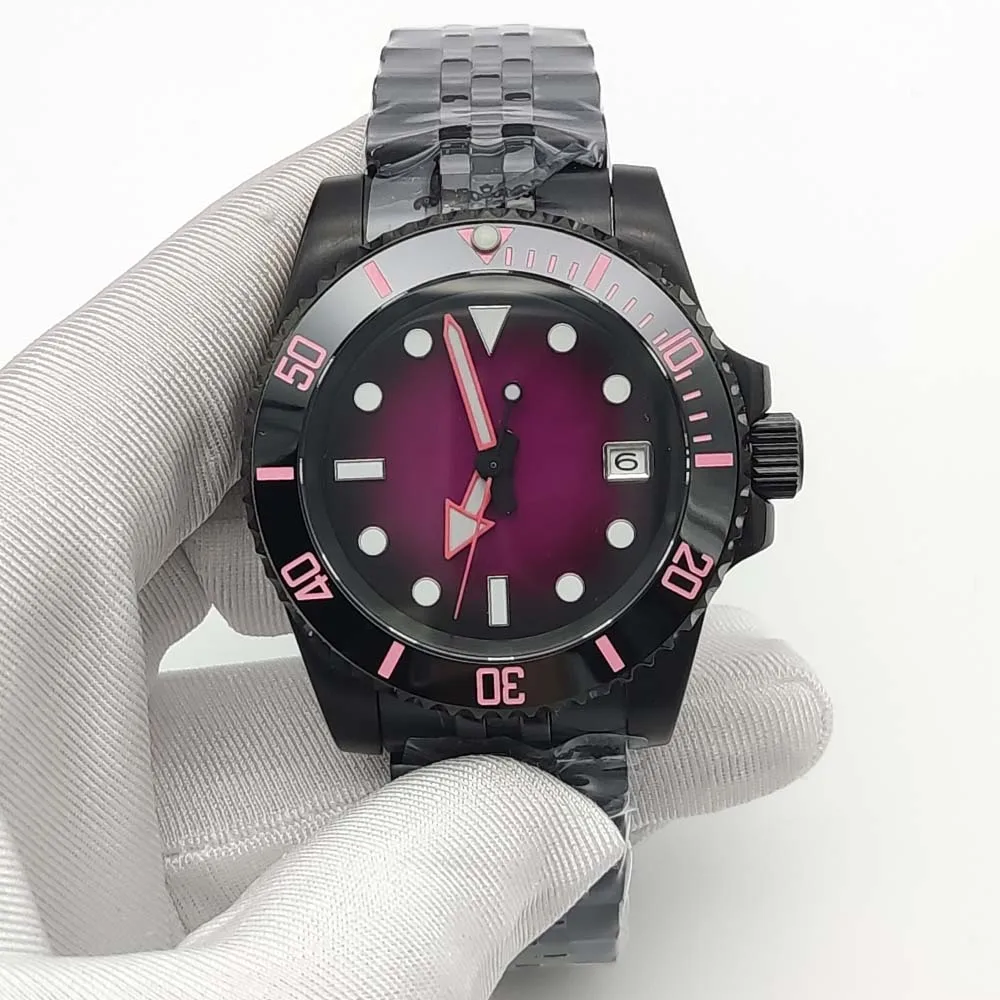 Men's NH35 Automatic Mechanical Sapphire Glass Gradient Colour Sterile Luminous Dial 5-Baht Strap Stylish Black Watch