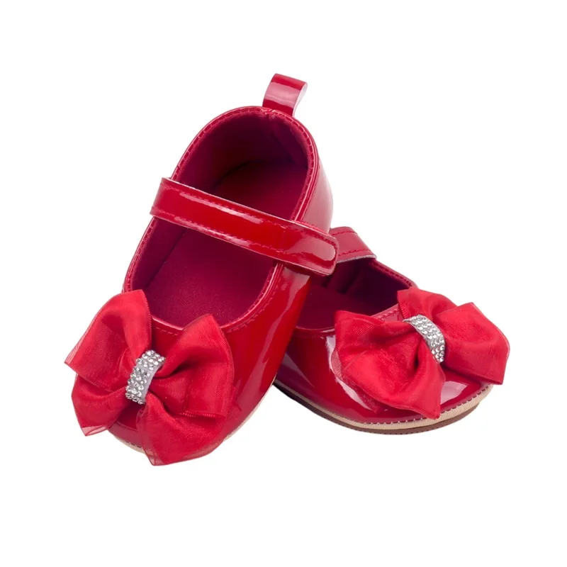 Zapatos Mary Jane para niñas, zapatos de princesa con bonito diseño de lazo, zapatos suaves antideslizantes para primeros pasos