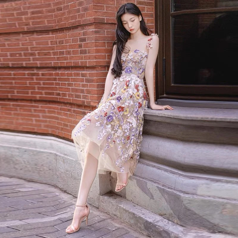 Ele Floral Strapl Ballkleid Abendkleid 2023, neuer koreanischer SLE-langer A-Linien-Rock Dr für Par Hochzeitsfeier