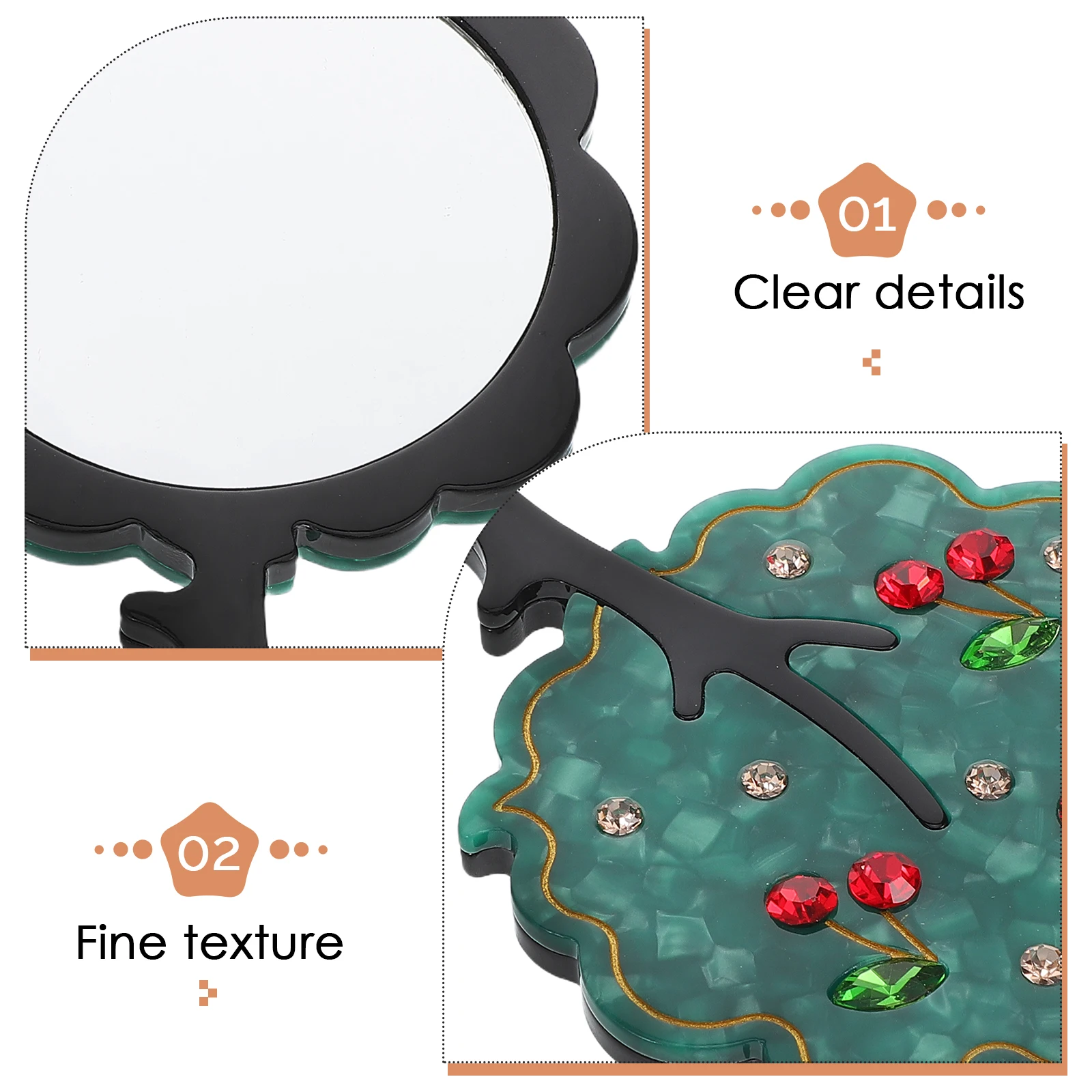 Mini Pocket Mirror Portable Tree Rhinestone Shape Small Compact Handheld Makeup Travel Acetate Mirror for