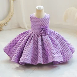 Q142 Girls' Dress Cotton Plaid Princess Sleeveless Short Flower Decorative Puffy Children Performance Decoration Clothes