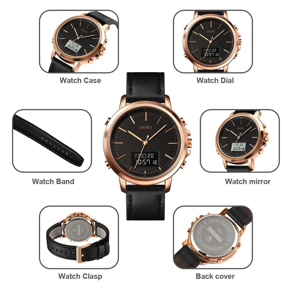 حزام الصلب / الجلد Skmei 1652 الساعات LED ضوء عرض ساعة اليد الرجالية #6