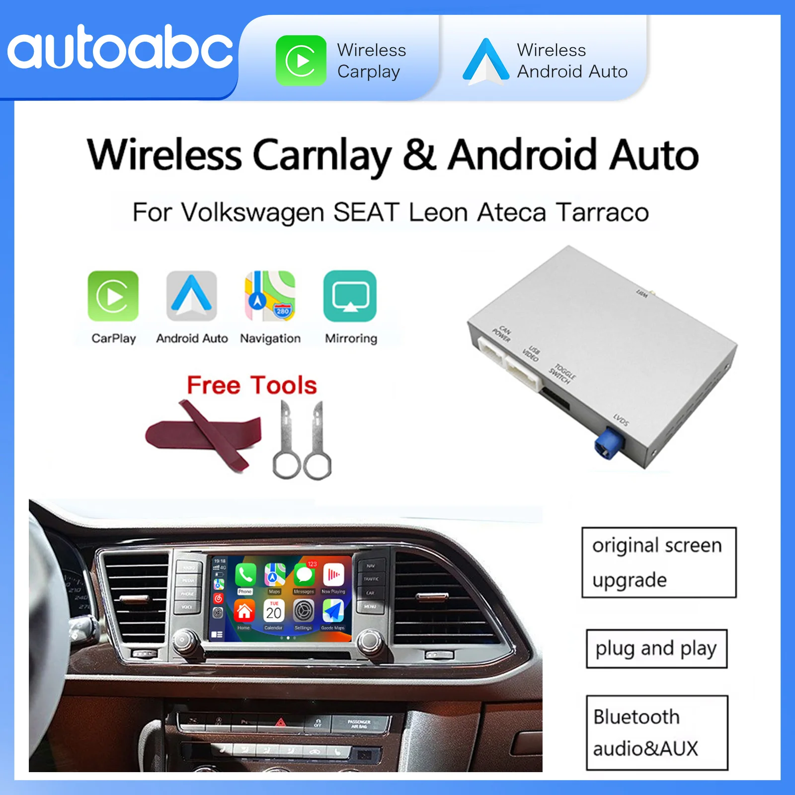 Drahtlose Carplay Android Auto Für VW Golf 7 SEAT Leon MK3 Ateca Tarrac Auto Zubehör MIB1 System