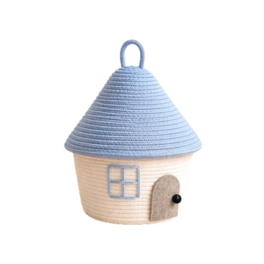 Cotton Rope Woven Storage Basket With Lid Cute Dustproof Desktop Organizer Box For Cosmetics Sundries Home Decor