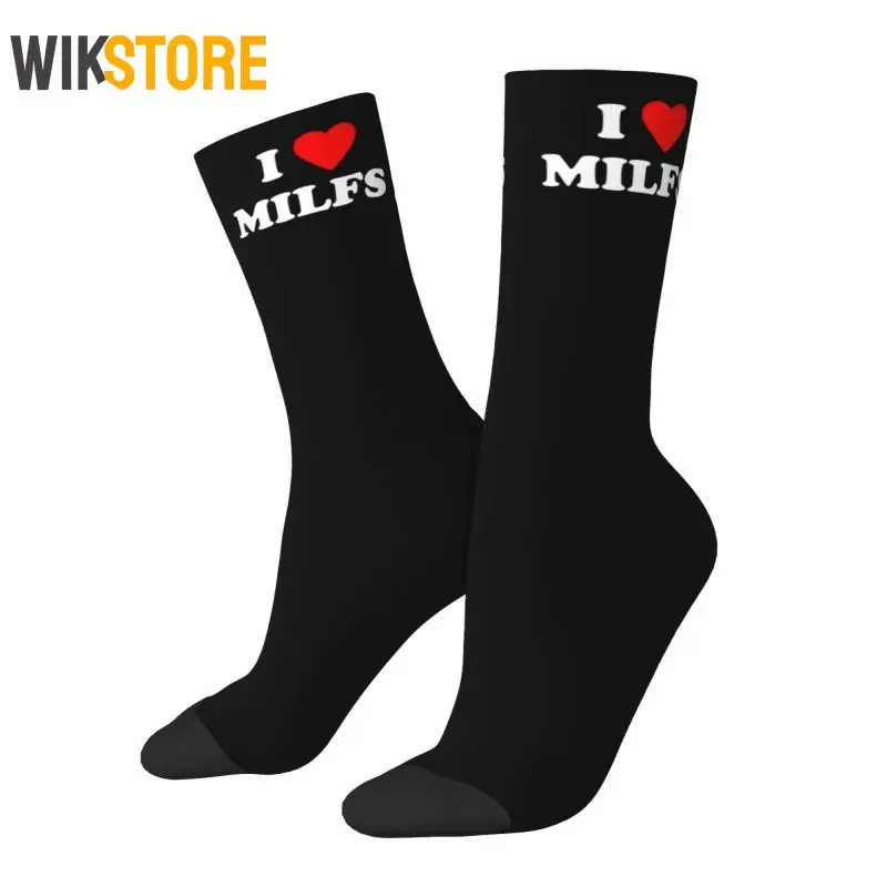 

I Love Milfs Men Women Crew Socks Unisex Fashion I Heart Milfs Dress Socks Breathable Basketball Socks