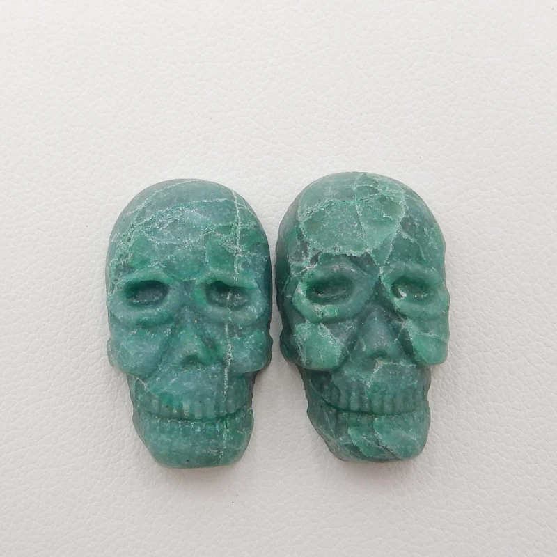 Natural Stone Design Chrysocollal Jewelry DIY Marking Flatback Carved Labradorite Skull Cabochon beads Pairs 24x14x6mm7.6g