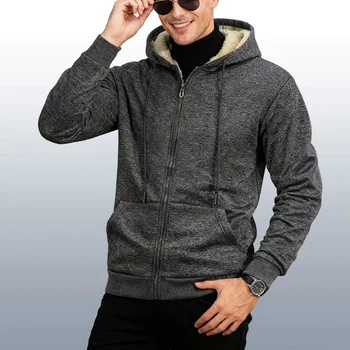 Winter Lambswool Zipper Hoodies Thicken Warm Jackets Long Sleeve Sweatshirts Casual Sports Fleece Black Coats Hooded Men Coat To 6