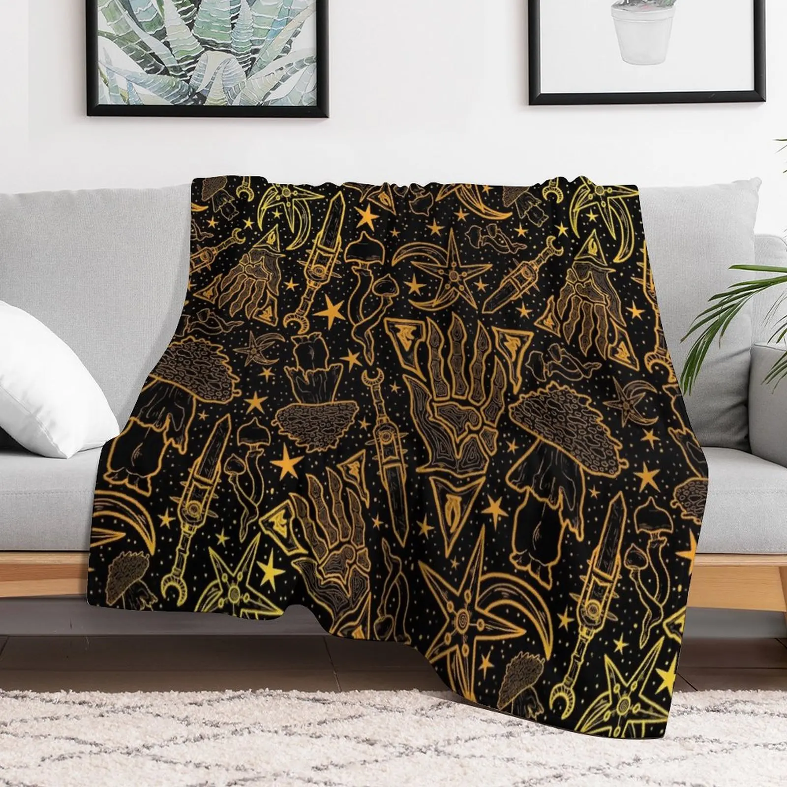 

Nerevar's Incarnate Morrowind Gold Pattern GOTY Edition Inspired Scrolls Elder Online Fantasy RPG Dunmer Throw Blanket