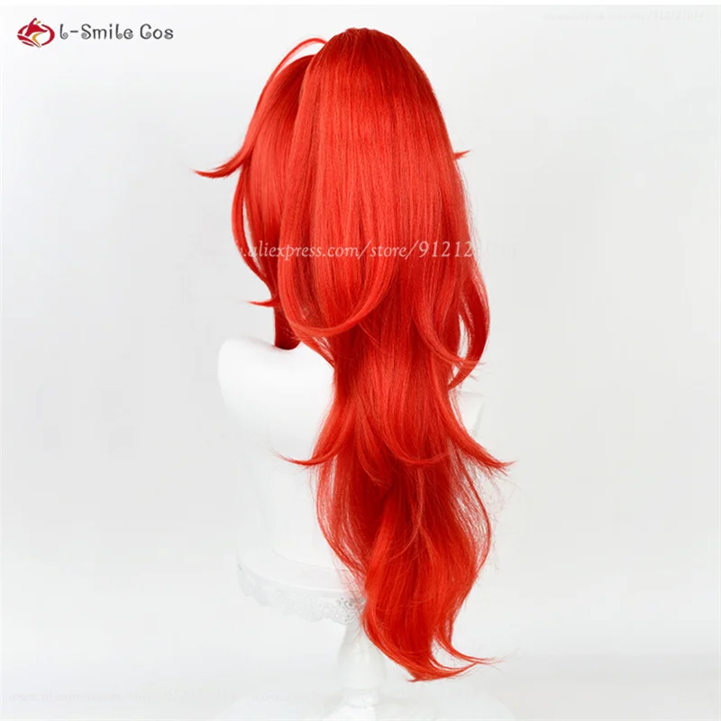 Diluc Wig Ragnvindr Game Wig Cosplay panjang merah dengan Wig Anime rambut sintetis tahan panas ekor kuda tinggi + Wig