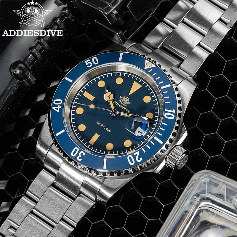 

ADDIESDIVE Quartz Wristwatch Watch For Men Bule Ceramic Bezel Diving 200m Luminous 41mm Automatic Date Diver Men's Watch