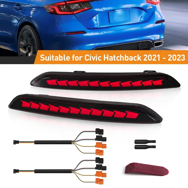 

LED Rear Bumper Reflector Light For Honda Civic Hatchback 2021 2022 2023 Auto Brake Warning Lamp Waterproof Car Accessories 12V