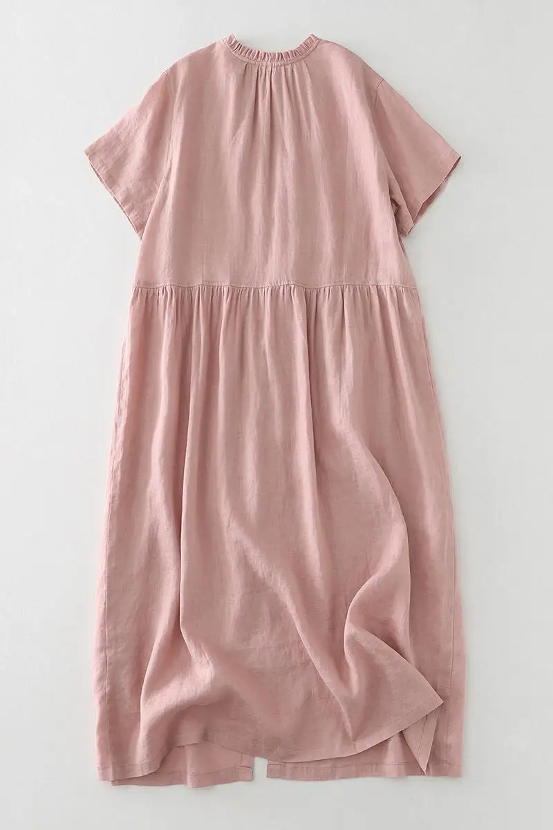 Robe Longue en Coton et Lin pour Femme, à Manches Courtes, lèvent sur le Devant, Style Boho Décontracté, Streetwear, Éducatif, Été