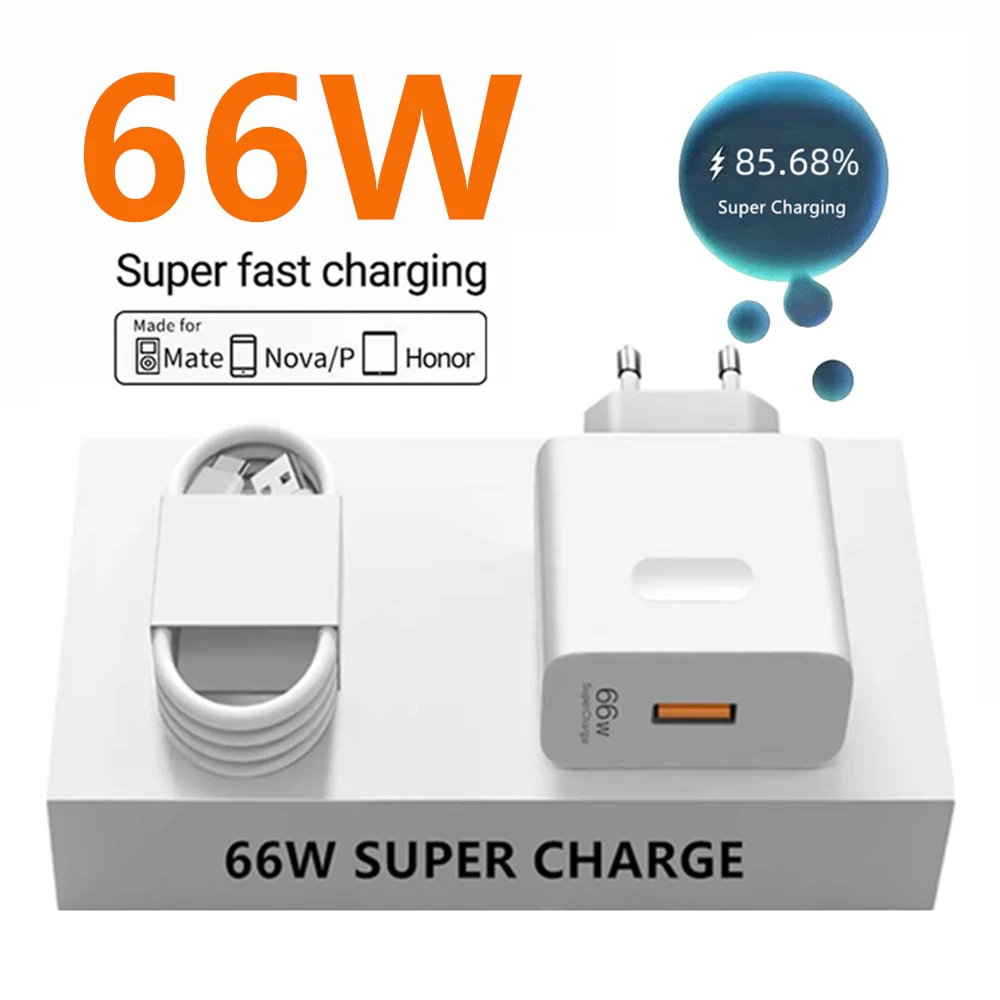 66W Super Fast USB Charger For Huawei Mate 40 50 P50 P60 Nova 10 Honor 90 100 X8b Magic 5 Lite 6 Pro Type C Charging 6A Cable 2m