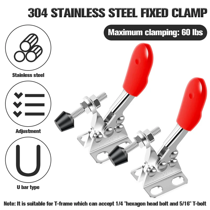 ABJN-8Pcs Toggle Clamp Adjustable Quick Release Toggle Latch Hold Down Clamp, 60 Lbs Stainless Steel Horizontal Clamps