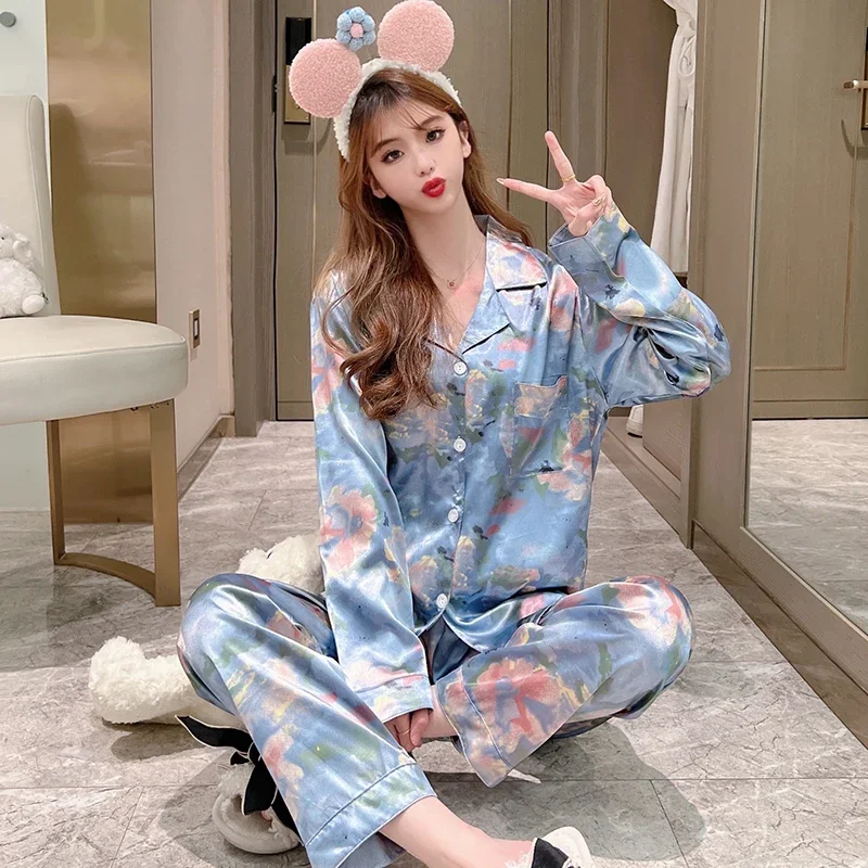 Aesthetics Fashion Trendy Graphic Women\'s New Pajamas Classy Art Print Lady Sleepwear 2024 New Spring Casual Female Lounge Y2k