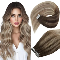 Extensiones de Cabello Adhesivas VeSunny, Cabello Humano con Color Balayage, Cabello Natural Real, Trama Invisible, Extensiones de Cabello Remy Lisas