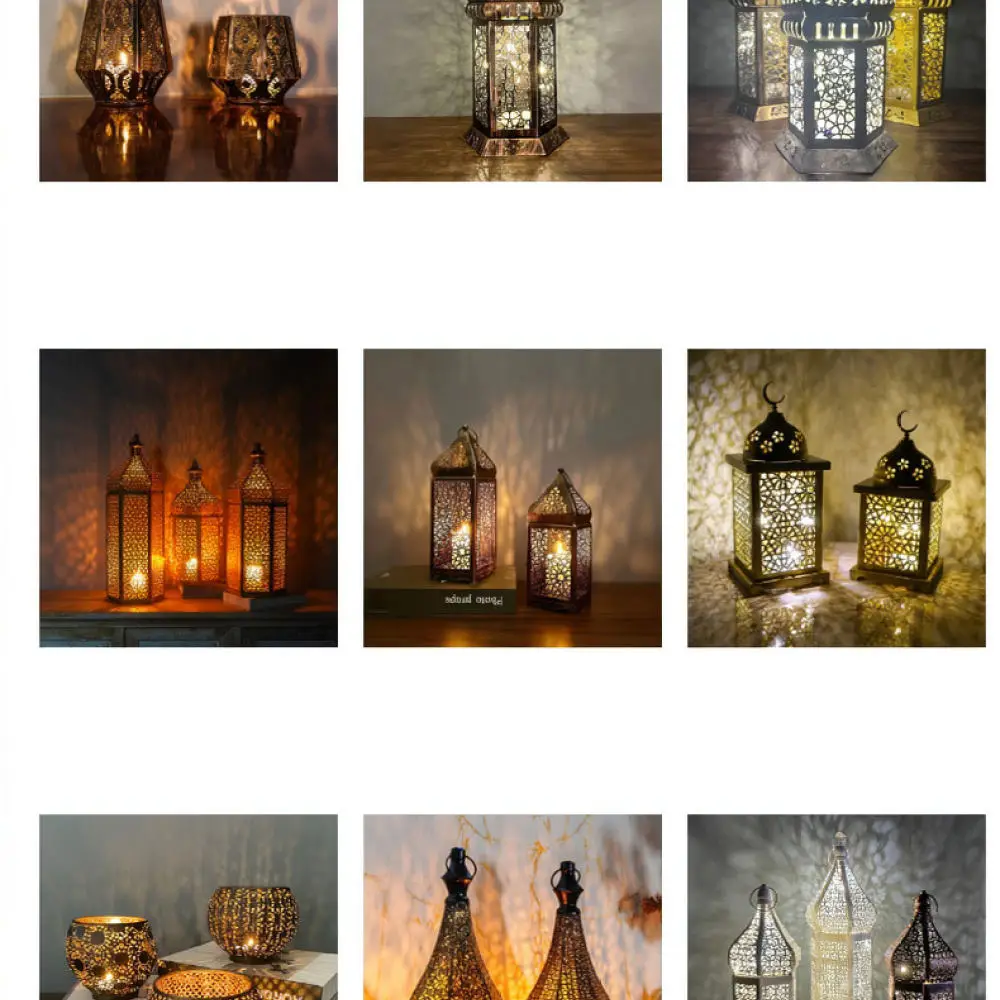 Rustic Moroccan Iron Candle Lantern Hollow Metal Ornament Retro Style Hanging Lamp For Home Garden Patio Decor