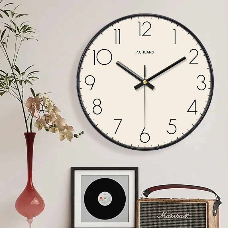 Minimalist Cream Beige Wall Clock Silent Large Easy-to-Read Numbers Neutral Vintage Clock for Living Room Bedroom Office Kitchen