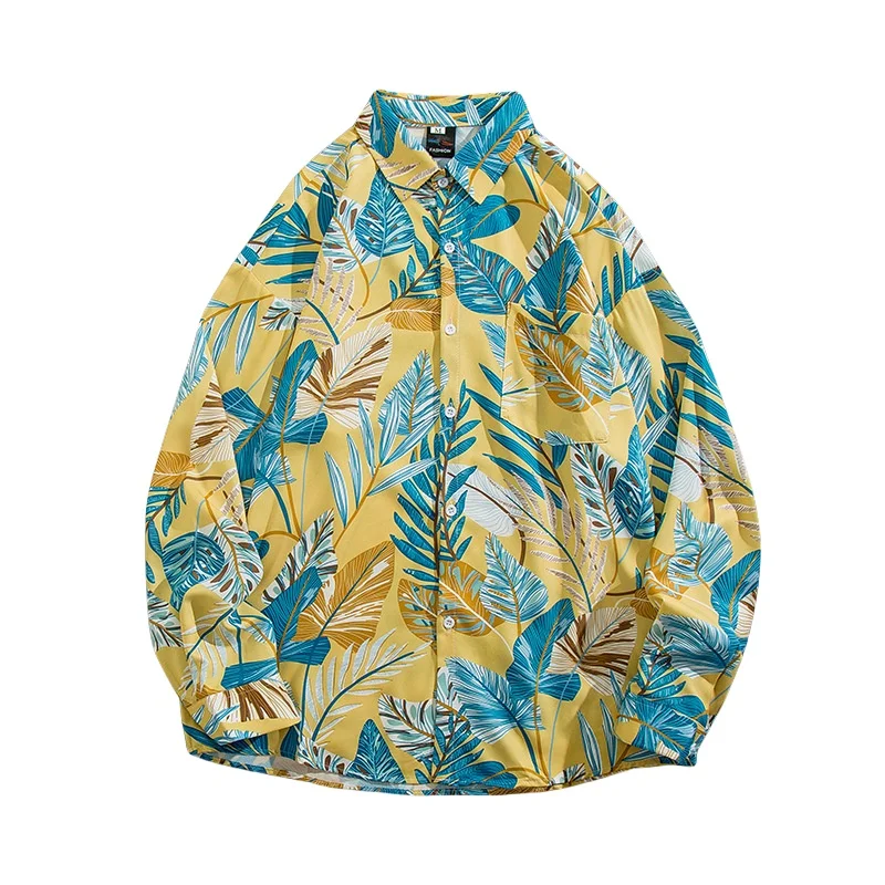 Spring Autumn Men's Retro Hawaiian Oil Painting Floral Shirt Loose Handsome Long Sleeve Sun Protection Flower Shirt Coat
