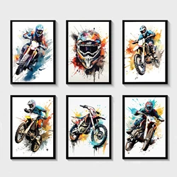 Watercolour Dirt Splash Bike Motorcycle Lover Helmet Posters and Prints Canvas Printing Wall Art Picture for Living Room Decor