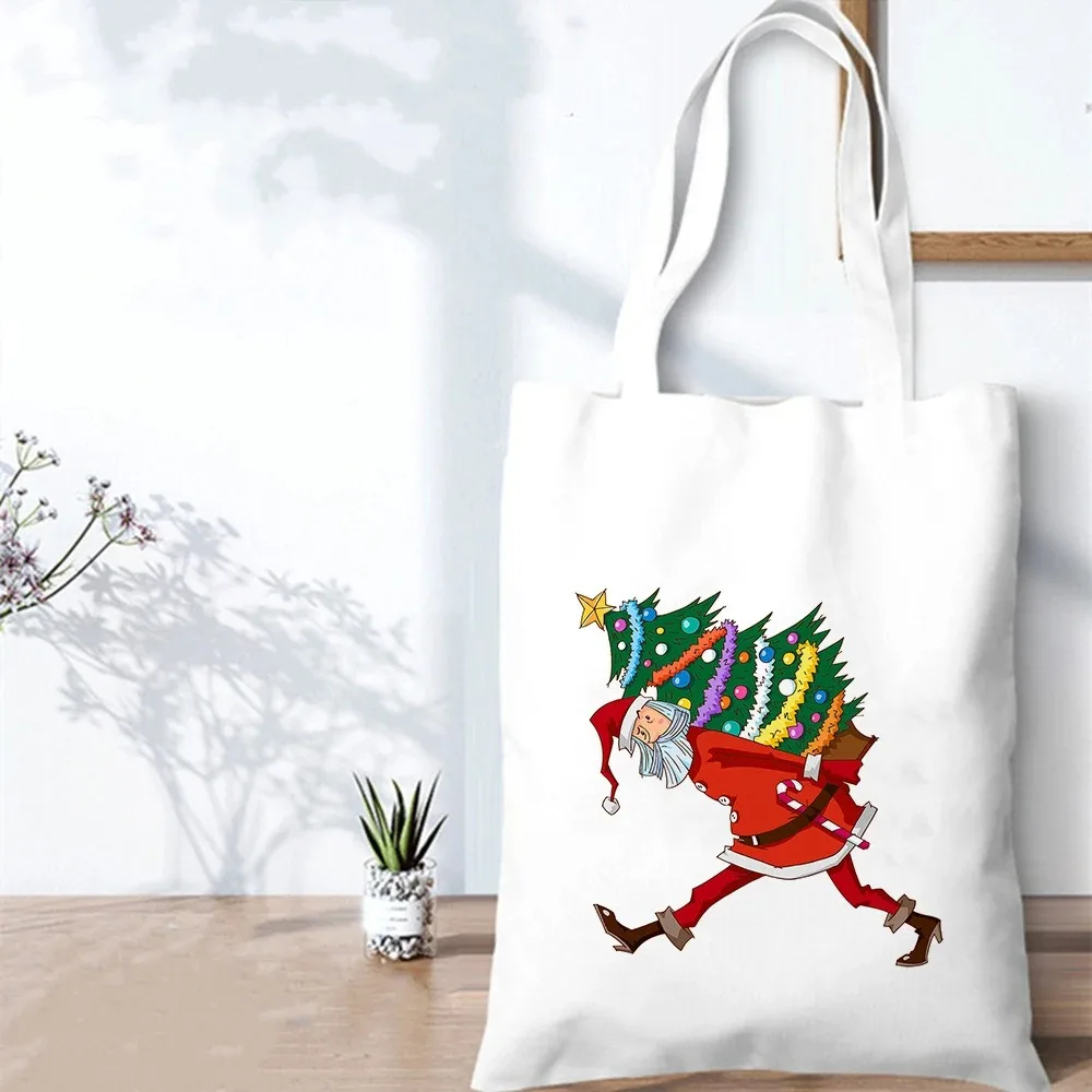 Christmas Deer Printing Ladies Handbag Casual Shoulder Bag Eco-friendly Large Capacity Portable Travel Shopping Bag Schoolbag