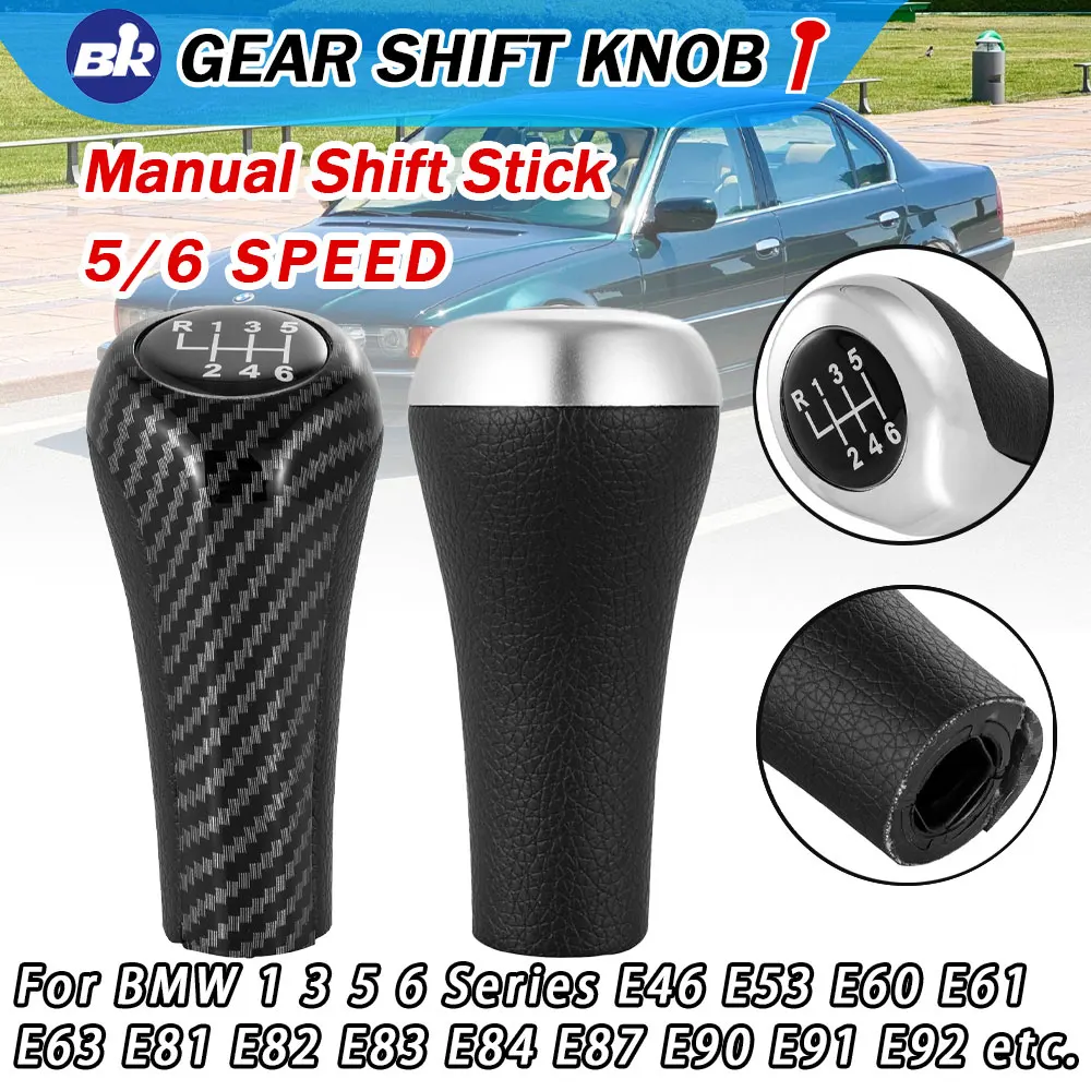 

Car Gear Stick Shift Knob Fit For BMW 1 3 5 6 Series E46 E53 E60 E61 E63 E81 E82 E83 E84 E87 E90 E91 5/6 Speed Shifter Sticker