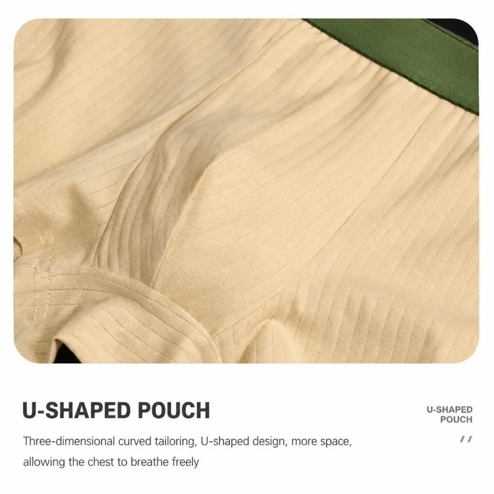 New Soft Men's Boxer Briefs Breathable Comfort Striped Shorts Underwear Elastic Waistband Mid Waist Stretch Trunk
