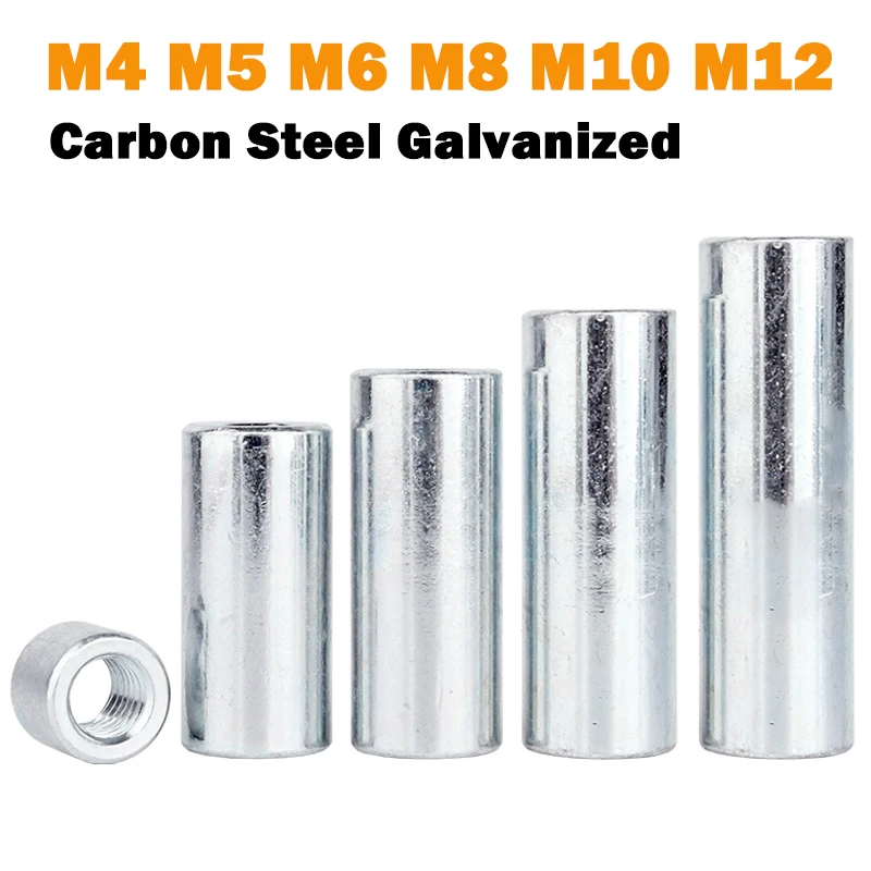 M4 M5 M6 M8 M10 M12 Carbon Steel Galvanized Extended Cylindrical Nut Connection Screw Cylindrical Connect Nuts