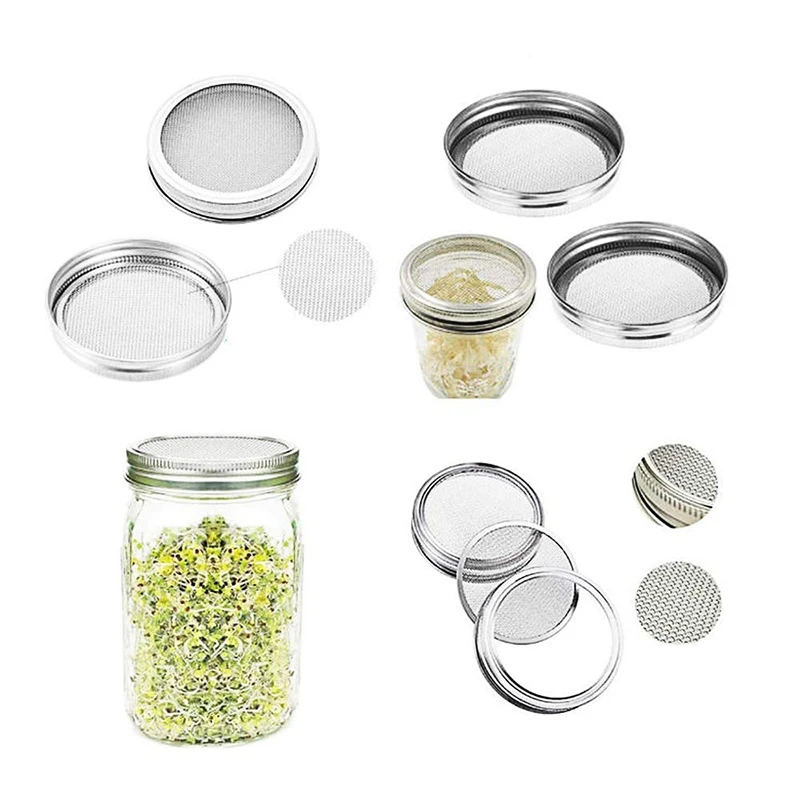 2 Sets Of Stainless Steel Can Lids Suitable For Wide Mouth Mason Jar Canning Organic Sprouts Broccoli Lentil Seeds