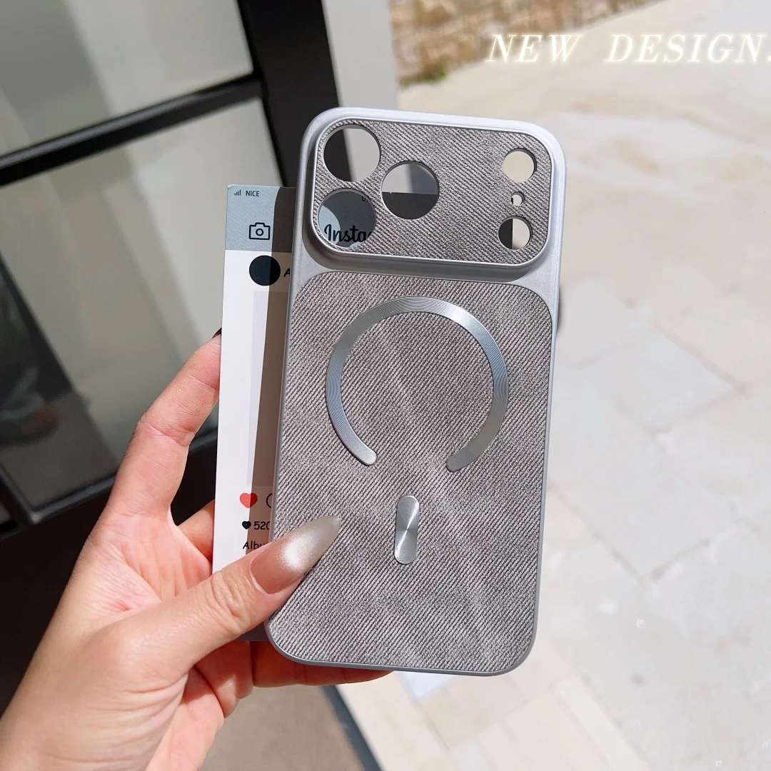 Luxuriöse Jeansstoff-Lederhülle mit MagSafe Wireless Charging für iPhone 17, 14, 15, 16 Plus, 13, 12, 11, 17 Pro Max – Magnetische Abdeckung
