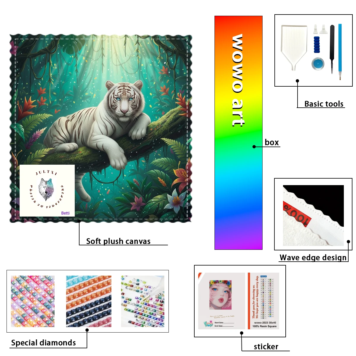 

【Betti_ Diamond Art】Белый тигр Кристалл AB Горный хрусталь FD Горный хрусталь Идеальный алмаз из смолы