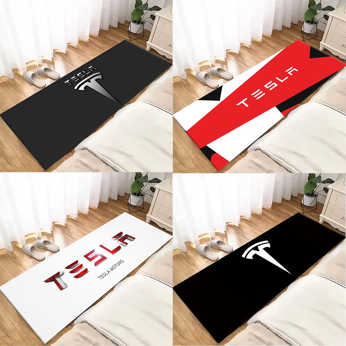 T-Tesla Car  Model Printed Carpet Non-slip Multi Function carpet Living Room Rugs Entrance Floor Rug Home Kitchen Hallway Decor