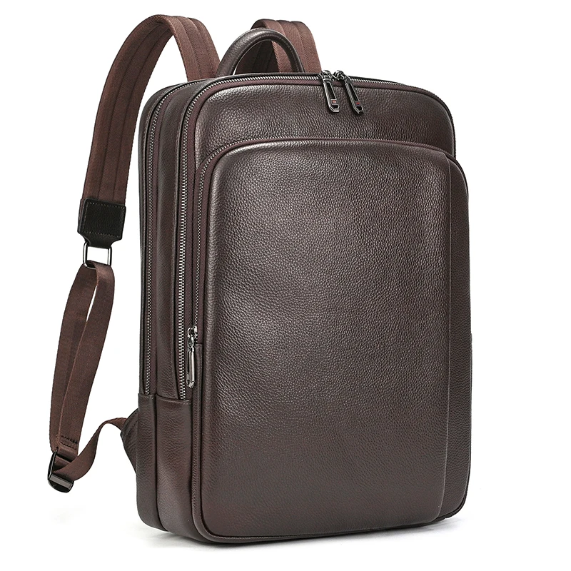 

2026 New Arrivals Genuine Leather Business Laptop Backpack 14 15.6 Inch Travel Backpacks Genuine Leather Double Shoulder Bag