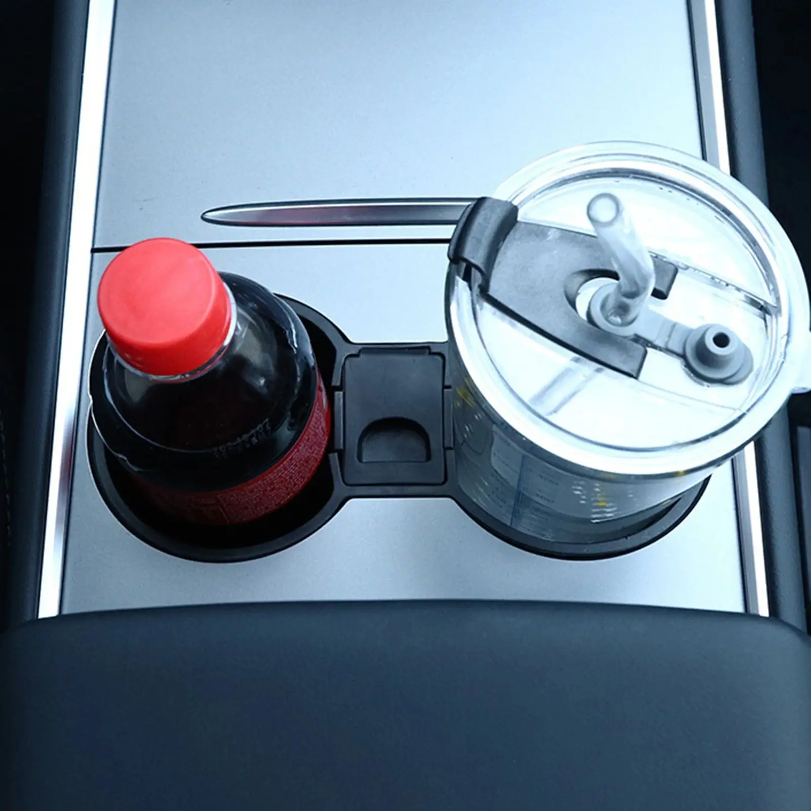 Cup Holder Insert Fit for Tesla Model 3/Y Cup Holder Stabilizer with Mini Trash Can Storage Box