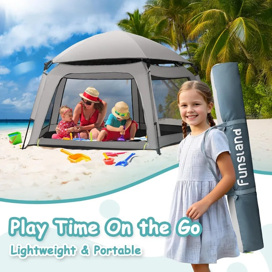Tente pop-up pour parc de bébé – Tente de jeu extérieure et intérieure pour la plage avec sac de voyage auvent, cour de jeu portable pour bébés et tout-petits