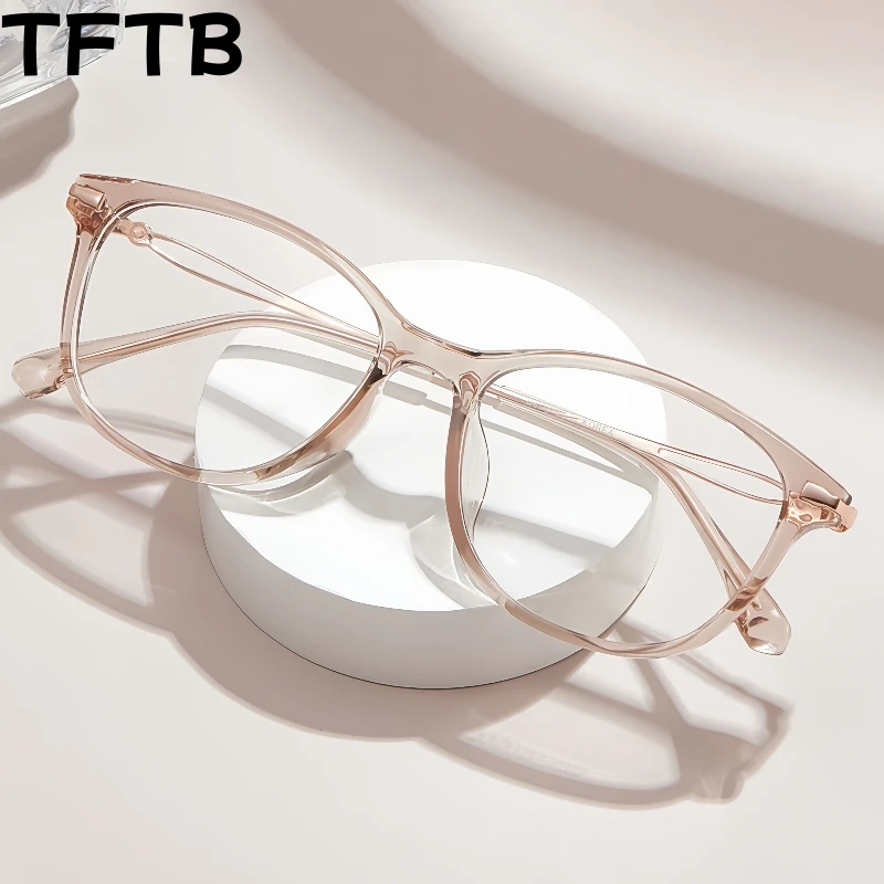 

TFTB Retro Oval Women's Casual TR90 Alloy Eyeglasses Frame Fashion Exquisite Wide-rim Design Optical Prescription Glasses