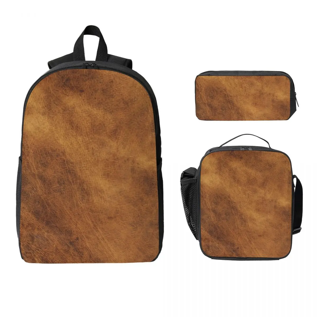 

Leather Backpack Boys Girls BookBag School Bag Laptop Shoulder Bags 3ps Insulated Lunch Bag Pencil Case
