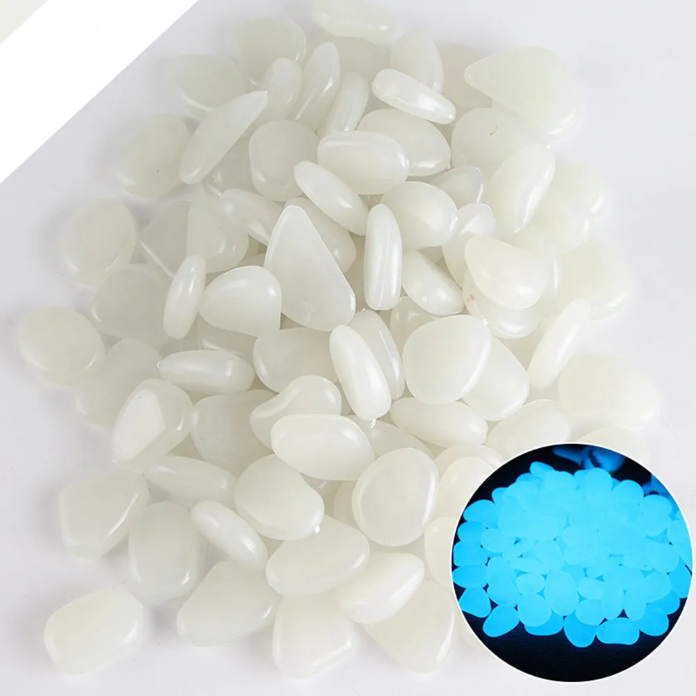 100Pcs Night Glow Pebbles Premium Resin Luminous Stones for Aquarium Fish Tank Decoration Garden Yard Vase Interior Design White