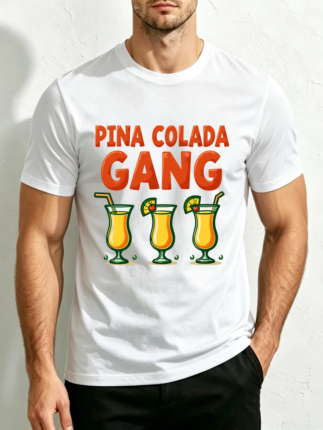 Coconut Grove Fragrance Theme Men's Crew Neck T-Shirt, Loose Fit, Pure and Stylish, Versatile, Soft and Comfortable Fabric, Suitable for Daily Wear and Holiday Gifts, Summer Beach Parties, Cocktail Lounges, Adult Male Friends' Birthday Celebrations, Tropical Vacation Gifts