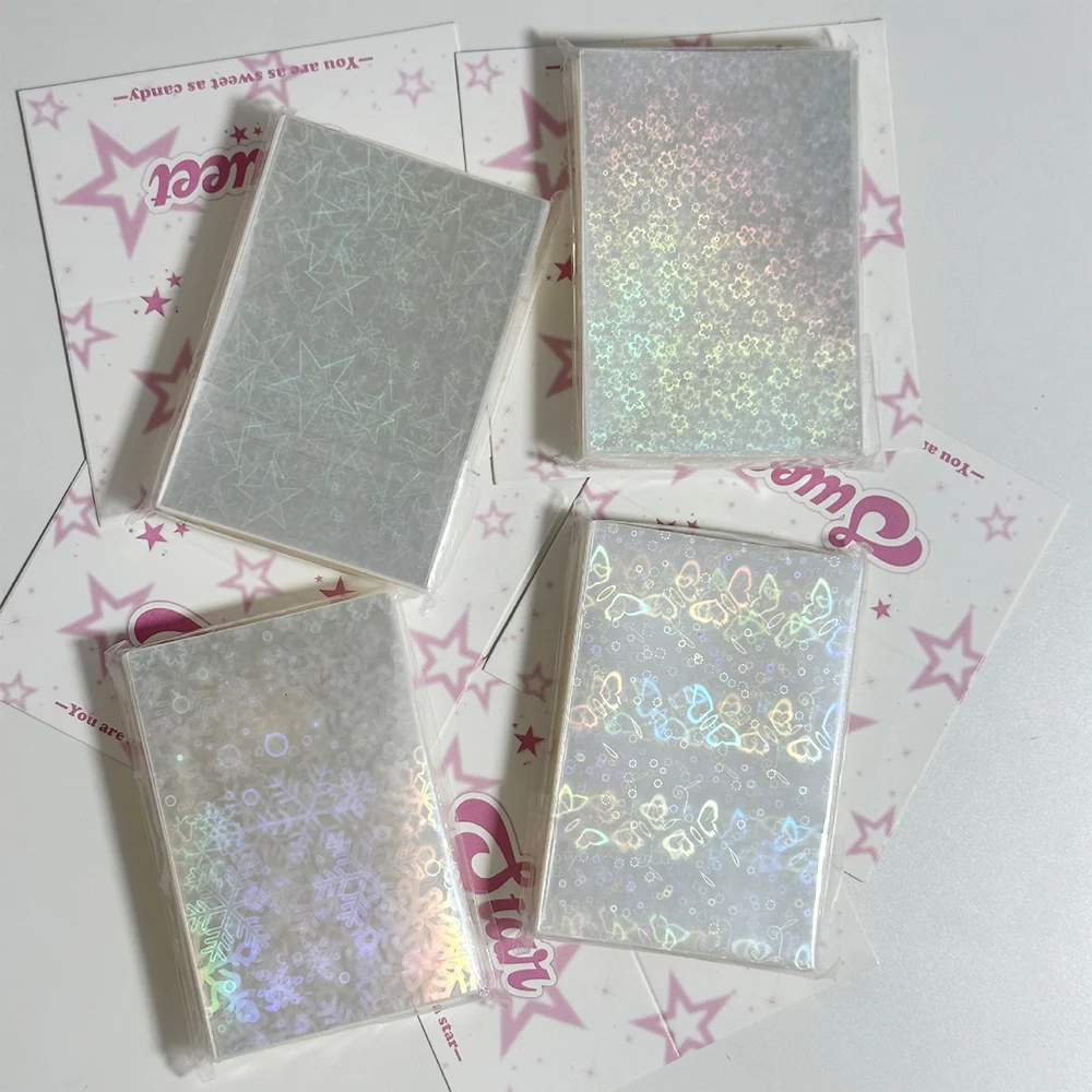 New 50PCS Laser Card Films Stars Snowflake Heart Idol Cards Protector Flat Mouth Card Film Decorative Cards Cover With INS Style