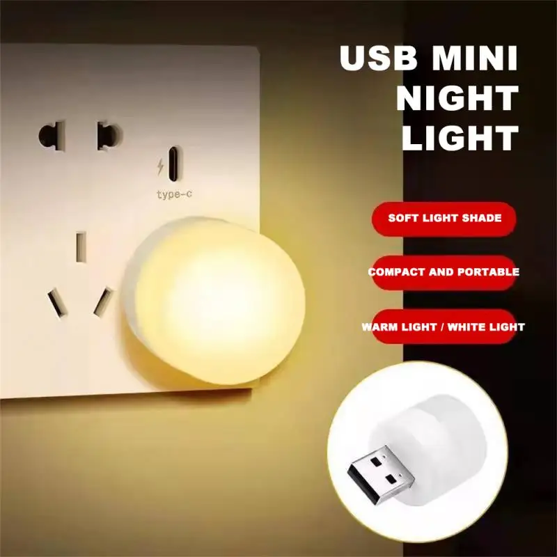 USB Night Light Mini LED Night Light USB Plug Lamp Power Bank Charging USB Book Lights Small Round Reading Eye Protection Lamps