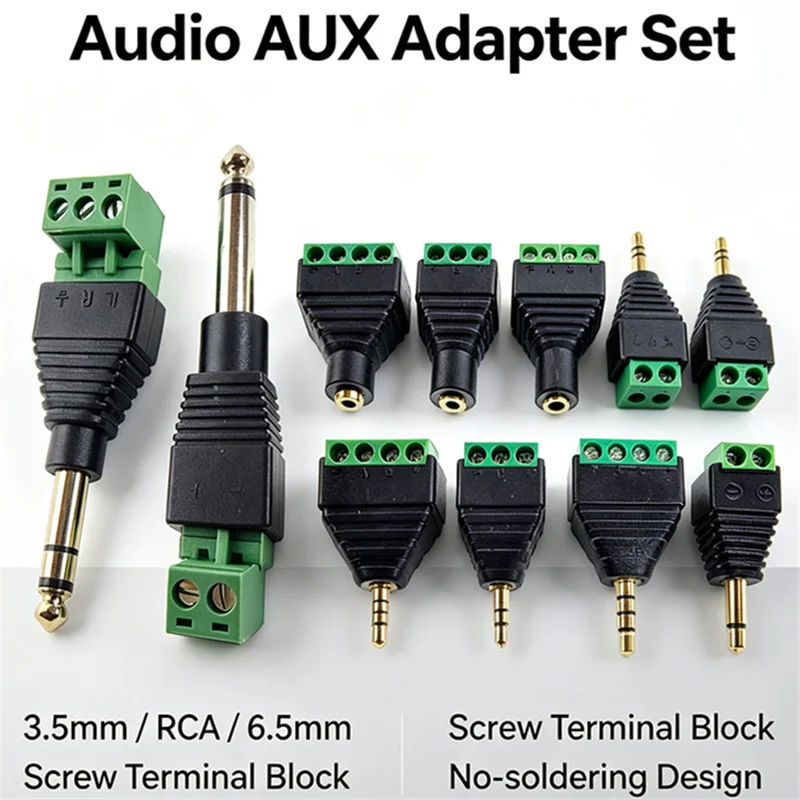 3.5mm/RCA/6.5mm stereo plug socket screw terminal/with terminal block Audio AUX 3/4-pin no-soldering