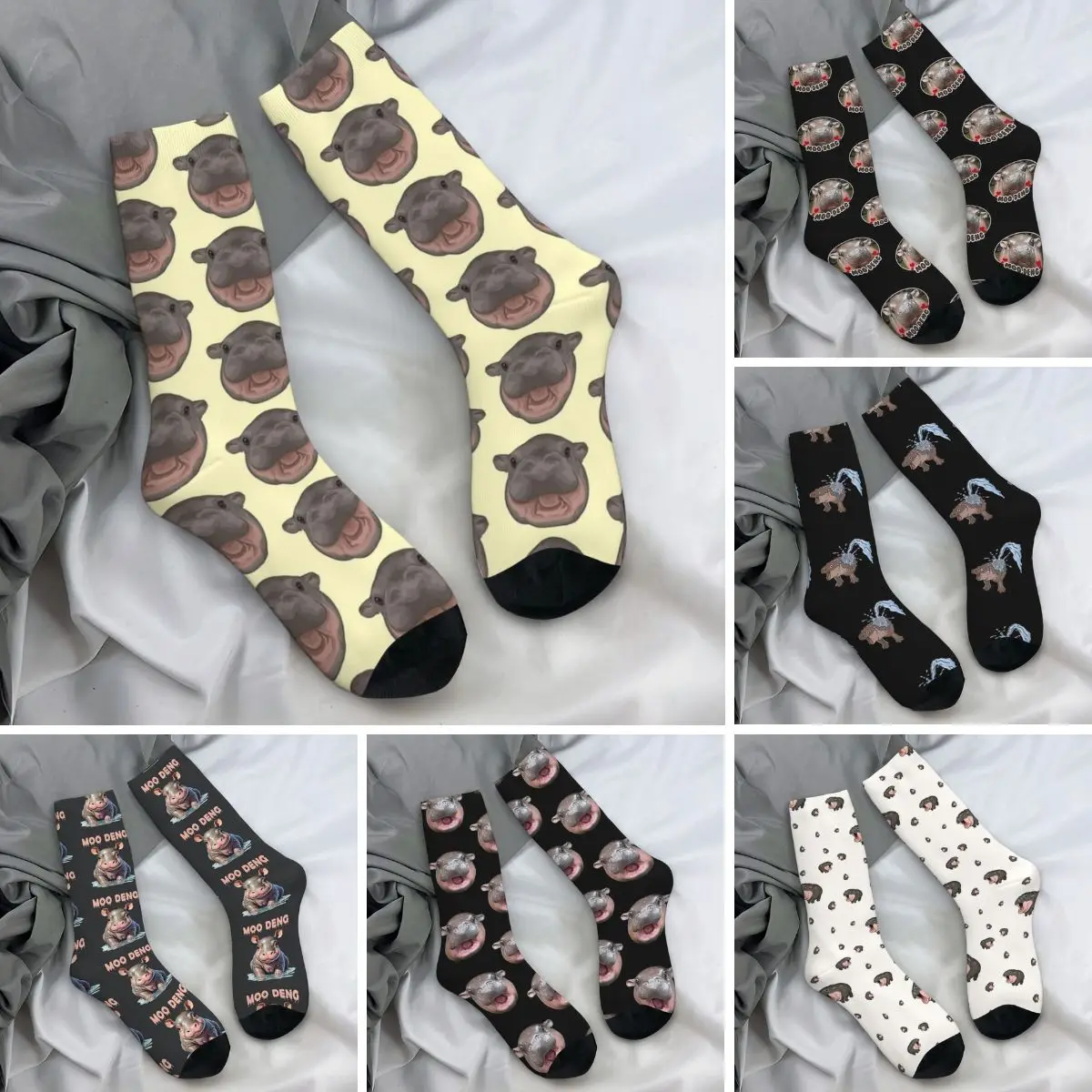 Moo Deng Pygmy فرس النهر الصراخ الجوارب Kawaii جوارب للجنسين الرجال جودة الدراجات الجوارب الشتاء الجرافيك عدم الانزلاق الجوارب #1