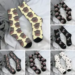 Moo Deng Pygmy Hippo Screaming Socks Kawaii Stockings Unisex Men Quality Cycling Socks Winter Graphic Non-Slip Socks