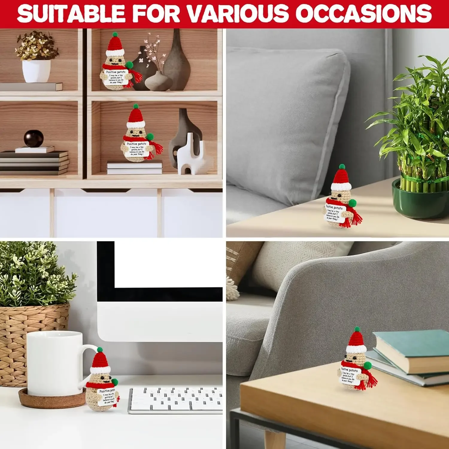 مضحك عيد الميلاد الإيجابية البطاطس العاطفية الدمى غرفة المنزل الديكور اليدوية الكروشيه محبوك الصوف البطاطس دمية حلية الهدايا