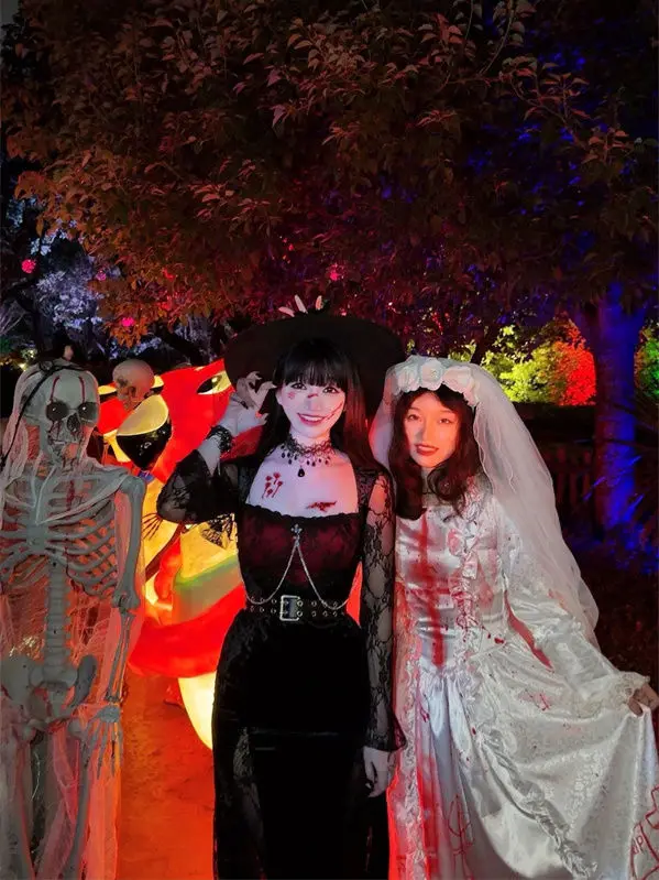 Vestido oscuro de manga larga con costuras de encaje estilo gótico para mujer, nuevo disfraz de Wansheng Cos para otoño